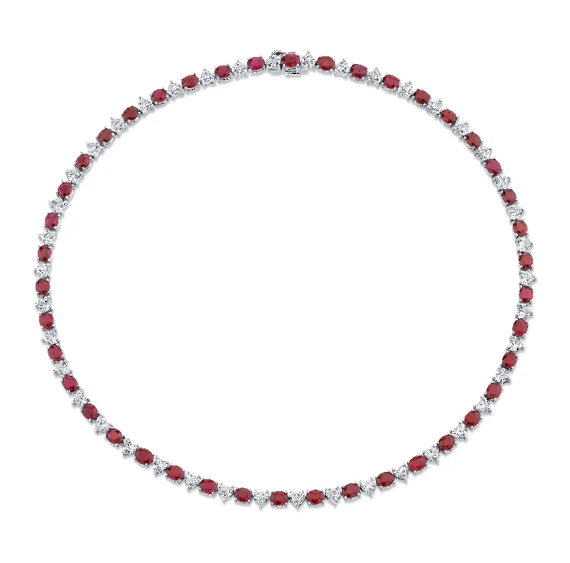 charm necklaces for women -28.20 Carat 18k White Gold Oval Ruby Necklace