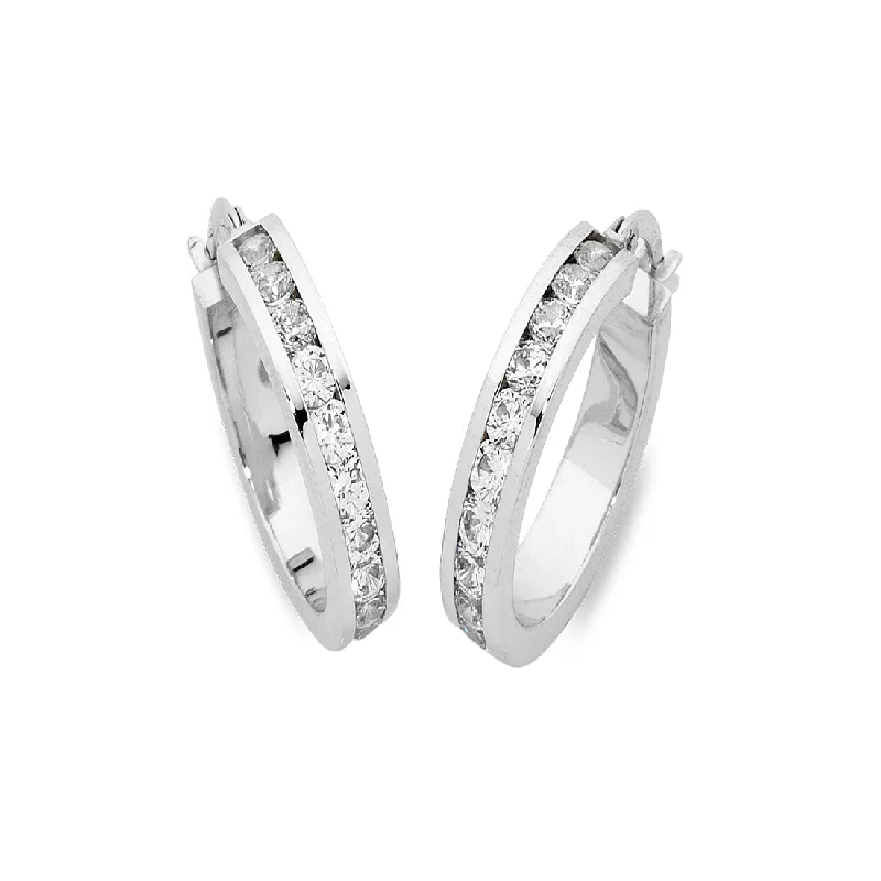 minimalist earrings for women -9ct White Gold Silver Infused Cubic Zirconia Earrings