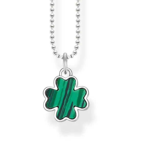 luxurious necklaces for women -Thomas Sabo Silver Riviera Colours Green Cloverleaf Necklace KE1761-475-6-L45V