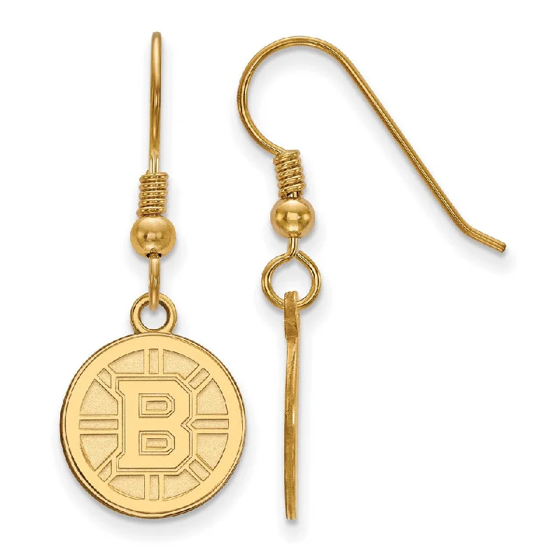 evening drop earrings for women -SS 14k Yellow Gold Plated NHL Boston Bruins Small Dangle Earrings