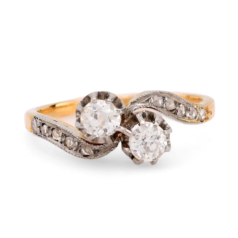 gemstone rings for women -Edwardian diamond 18k yellow gold Toi Et Moi ring