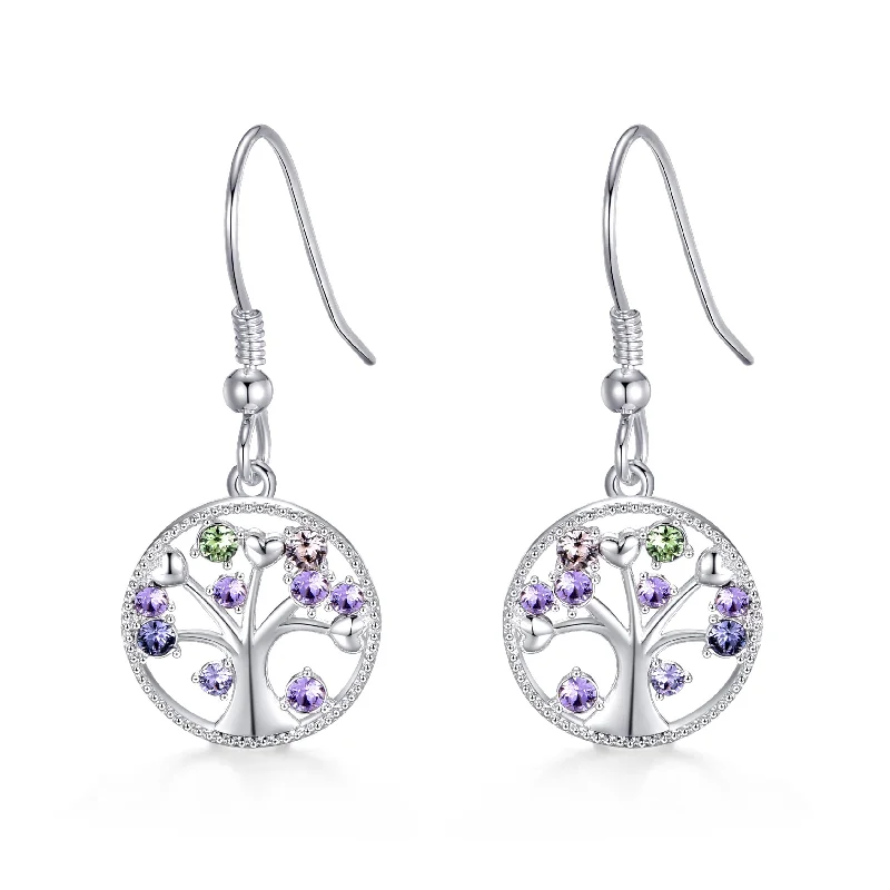 flower earrings for women -Silver Plated Chakra Tree of Life Drop Earrings Created with Crystals from Zircondia®