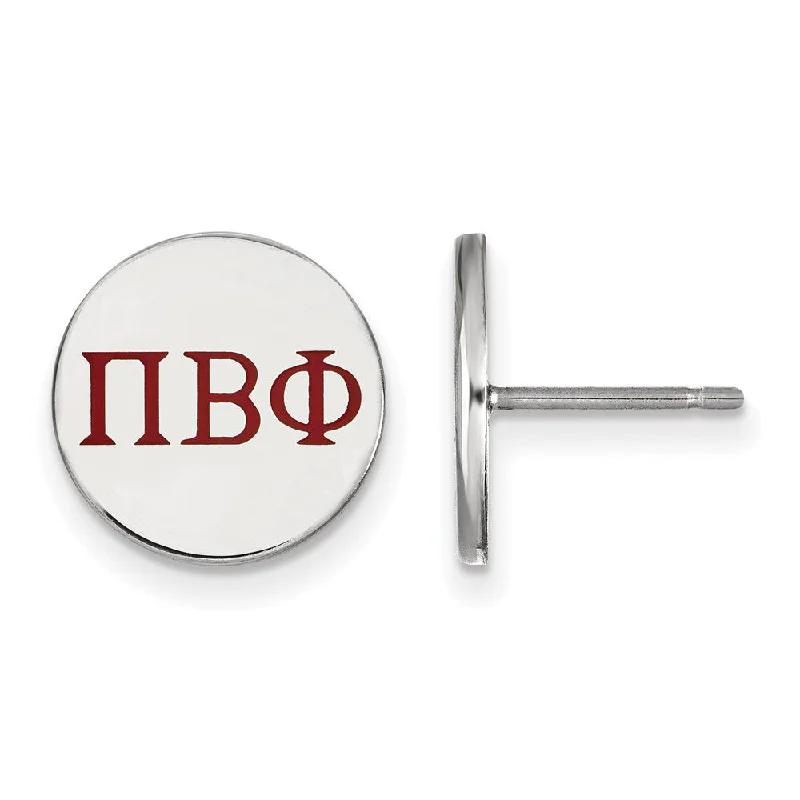 bridal earrings for women -Sterling Silver Pi Beta Phi Red Enamel Greek Letters Post Earrings