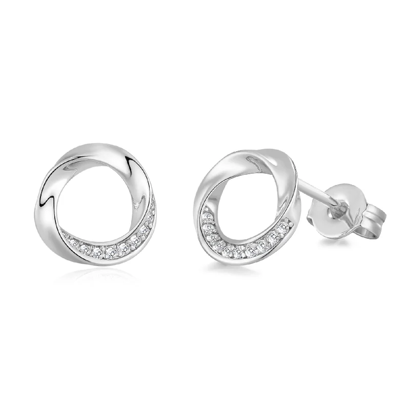 stylish gemstone earrings for women -Silver Plated Circle Twist Earrings Created with Zircondia® Crystals