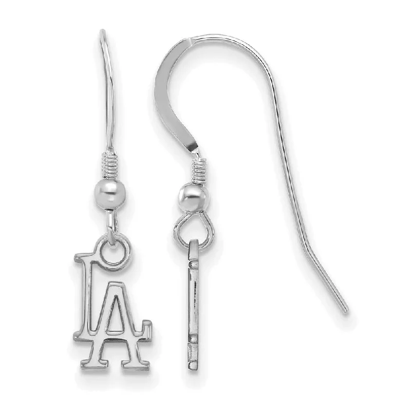 bridal earrings for women -Sterling Silver Rhod-Plated MLB Los Angeles Dodgers XS Dangle Earrings