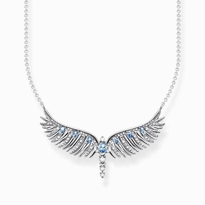 fine jewelry necklaces for women -Thomas Sabo Silver Necklace phoenix wing with blue stones KE2167-644-1-L45V