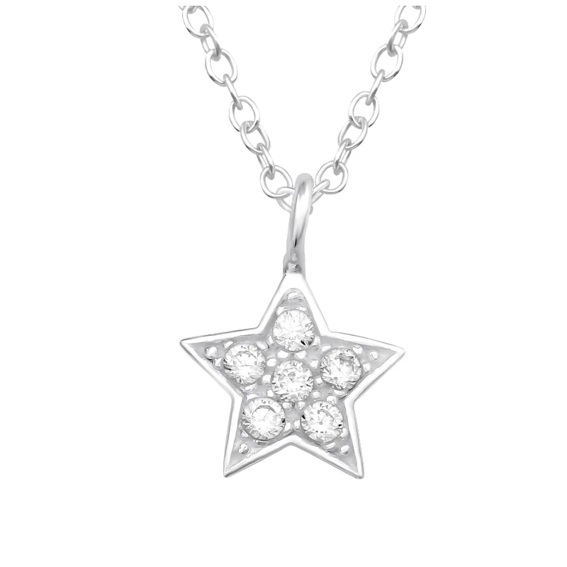 bold necklaces for women -Children’s Sterling Silver CZ Star Necklace