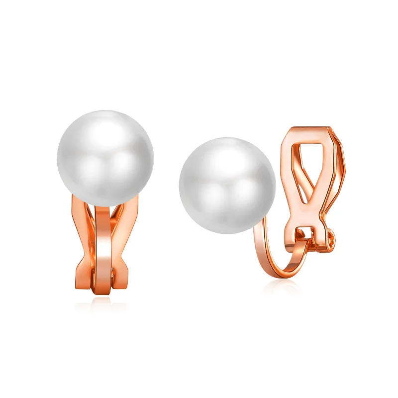 hoop earrings with diamonds -Rose Gold Plated Pearl Clip On Earrings