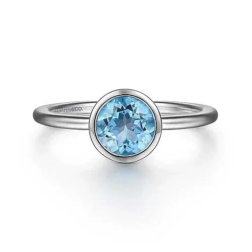 thin wedding bands for women -Gabriel & Co. Swiss Blue Topaz Ring in Sterling Silver