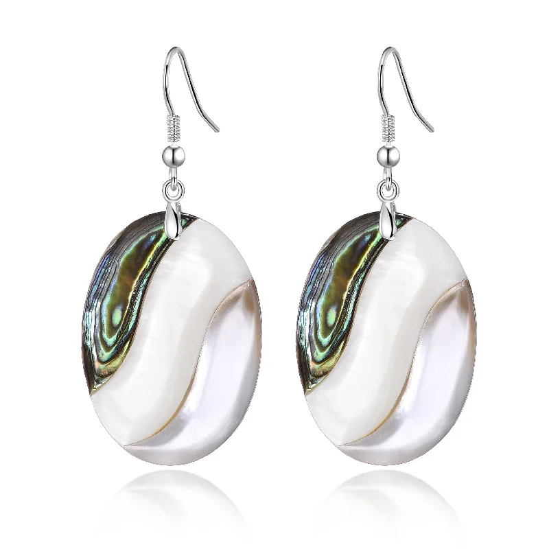 geometric earrings for women -Abalone Shell Oval Drop Earrings