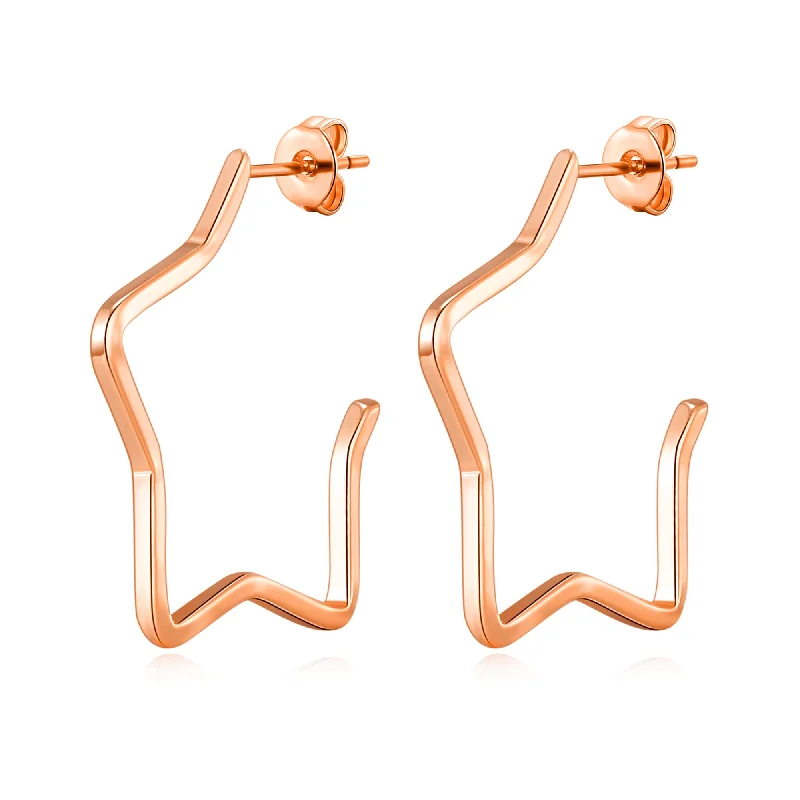 big statement earrings for women -Rose Gold Plated Star Hoop Earrings