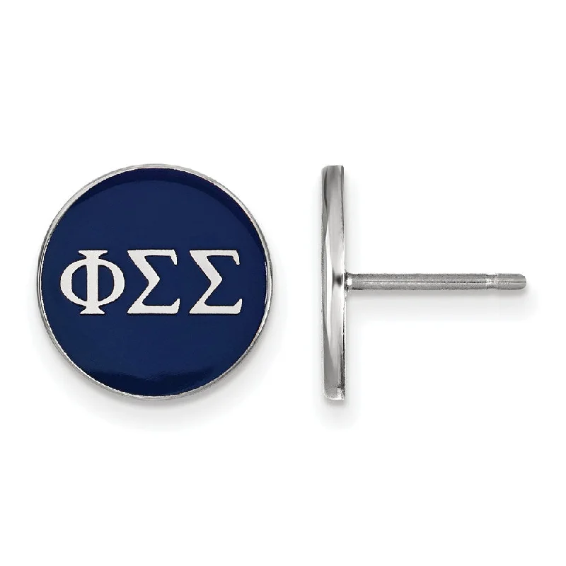 gemstone stud earrings for women -Sterling Silver Phi Sigma Sigma Blue Enamel Disc Post Earrings