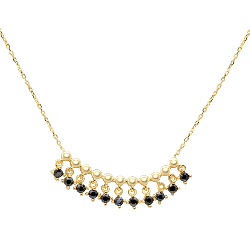 wedding pendant necklaces for women -Black Onyx Fringe Necklace