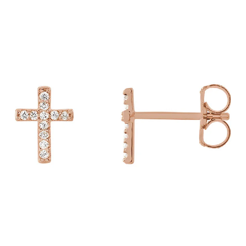 luxurious pearl drop earrings -6 x 8mm 14k Rose Gold .06 CTW (G-H, I1) Diamond Tiny Cross Earrings