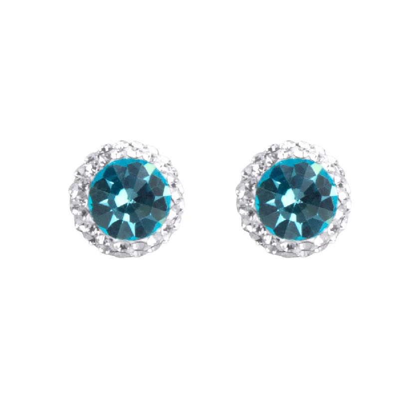 big statement earrings for women -Sterling Silver Light Blue Crystal March Birthstone Earrings