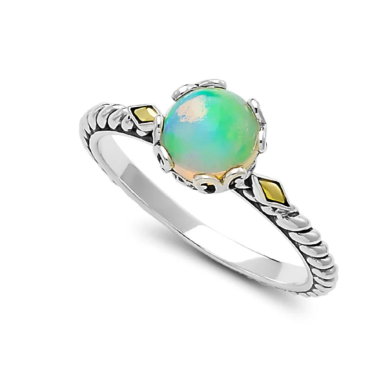 bridal rings for brides -Sterling Silver And 18K Yellow Gold Two-Tone Opal Ring