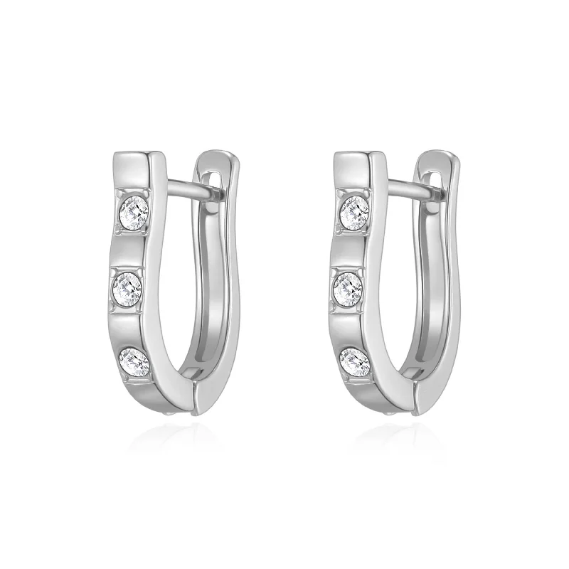 gold earrings for women -Silver Plated Three Stone Hoop Earrings Created with Zircondia® Crystals