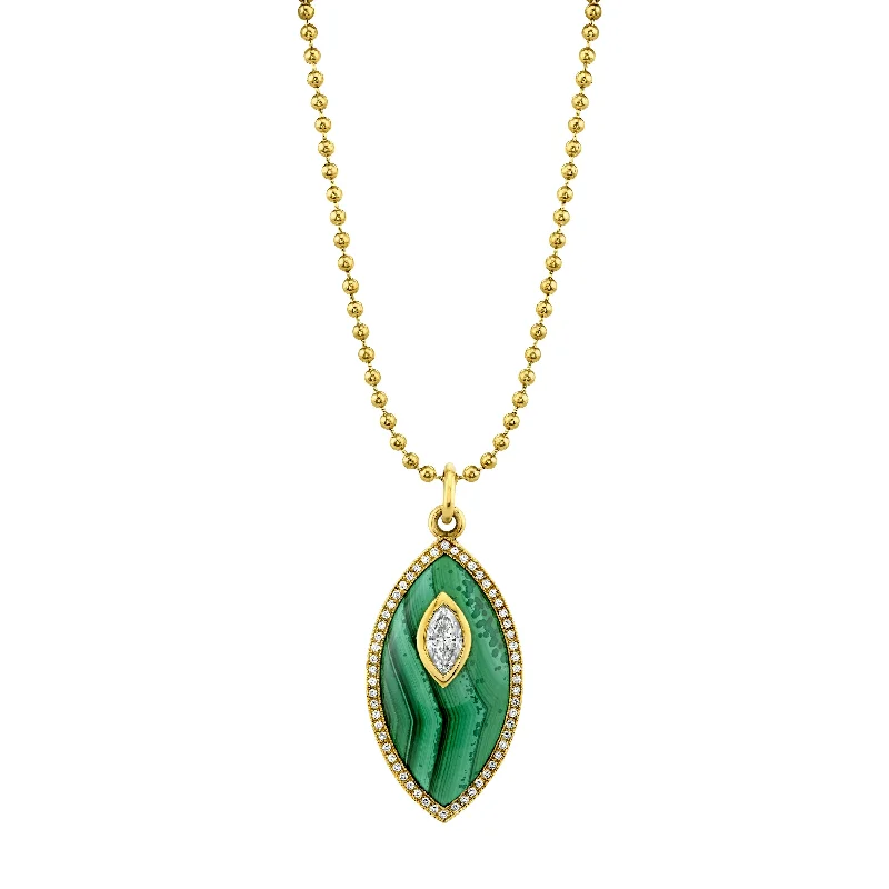 gemstone necklaces for women -Marquise Diamond Green Enamel Pendant