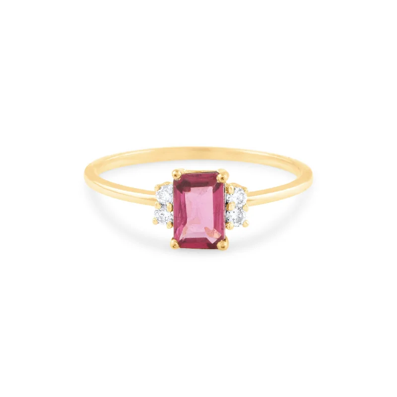 twisted rings for women -Rhodolite Rect. & Diamond Round  Ring In 18K Yellow Gold