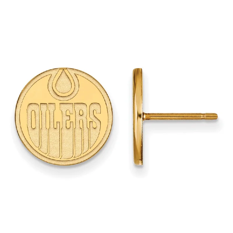 cute earrings for women -14k Yellow Gold NHL Edmonton Oilers Small Post Earrings