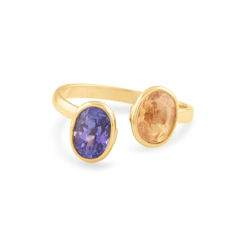 engraved rings for women -Sapphire & Tanzanite Oval Ring In 18K Yellow Gold