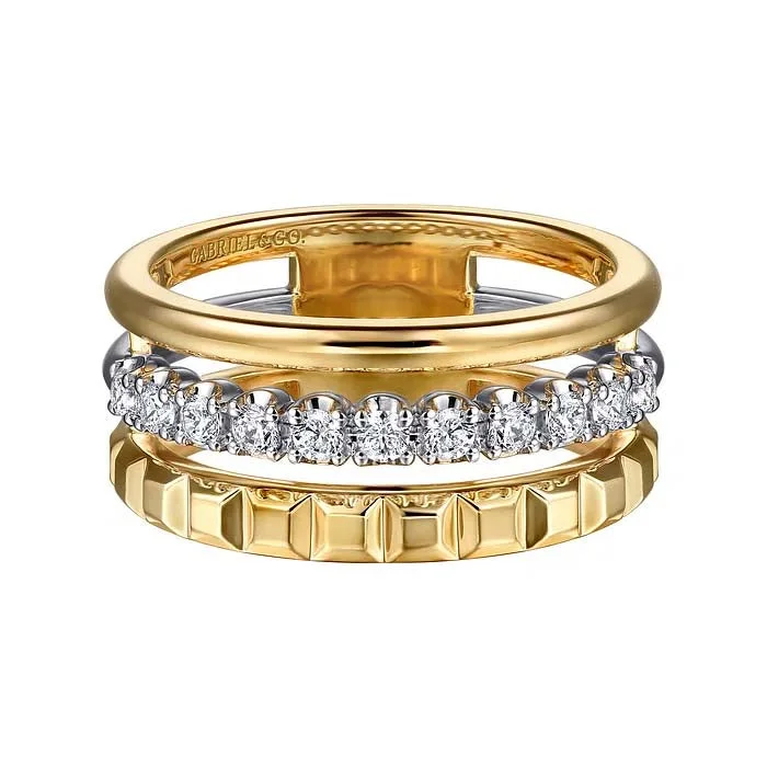 silver statement rings -Gabriel & Co. Contemporary Diamond Easy Stack Ring in 14K Yellow and White Gold