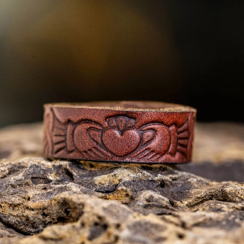 gemstone rings for women -Claddagh Leather Ring | Chicago Tan