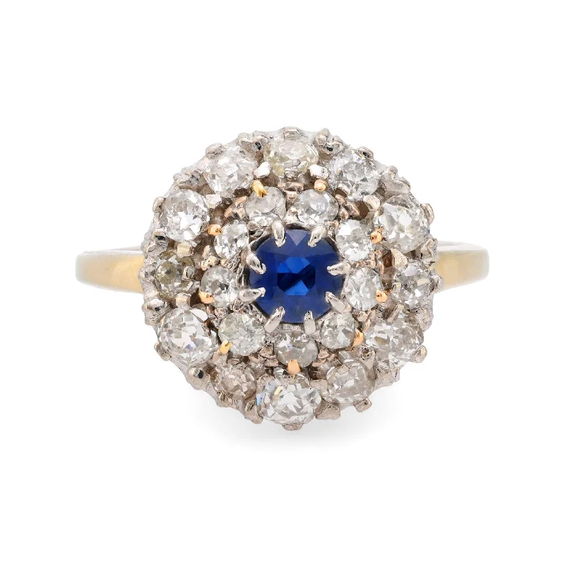 diamond rings for brides -Antique sapphire diamond 18k yellow gold cluster ring