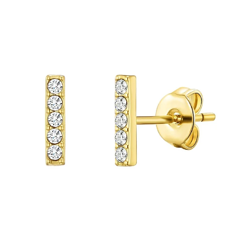 luxurious gold earrings for women -Gold Plated Bar Earrings Created with Zircondia® Crystals