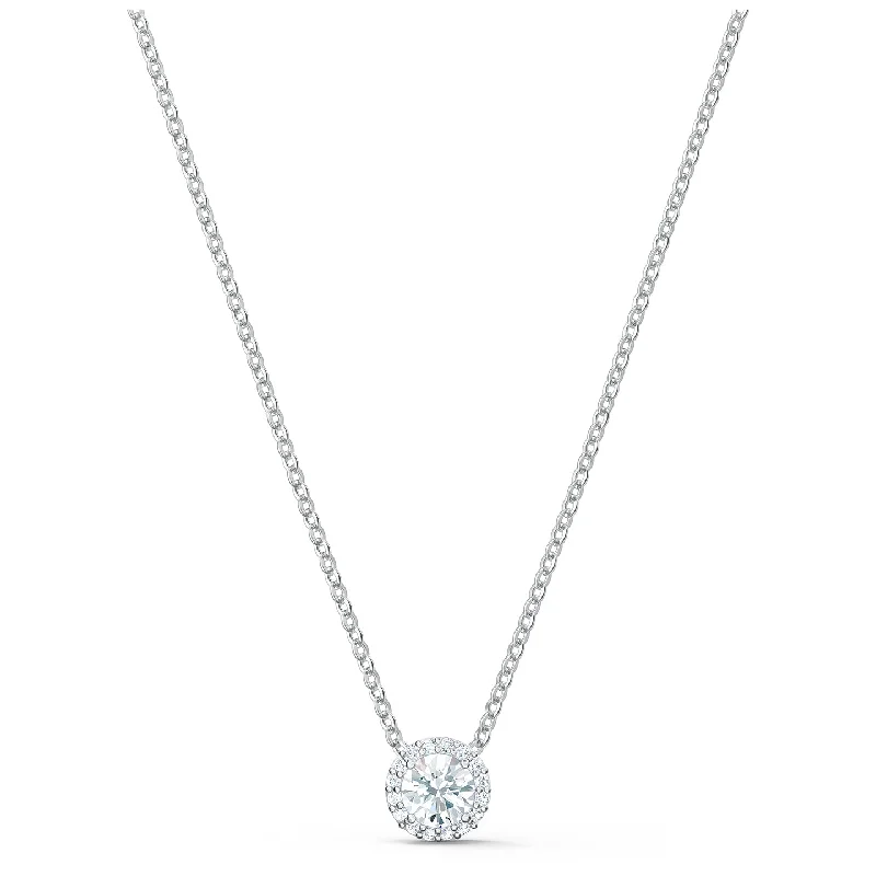 fashion gold necklaces for women -Swarovski Angelic Round Pendant, White, Rhodium plated 5567931