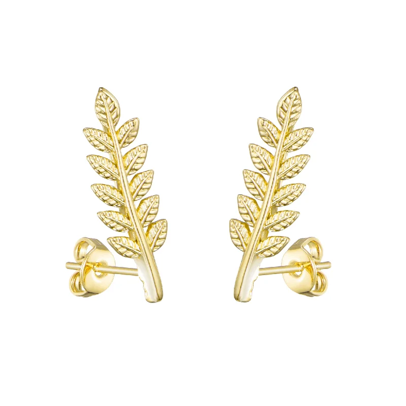 bridal hoop earrings for women -Gold Plated Leaf Earrings