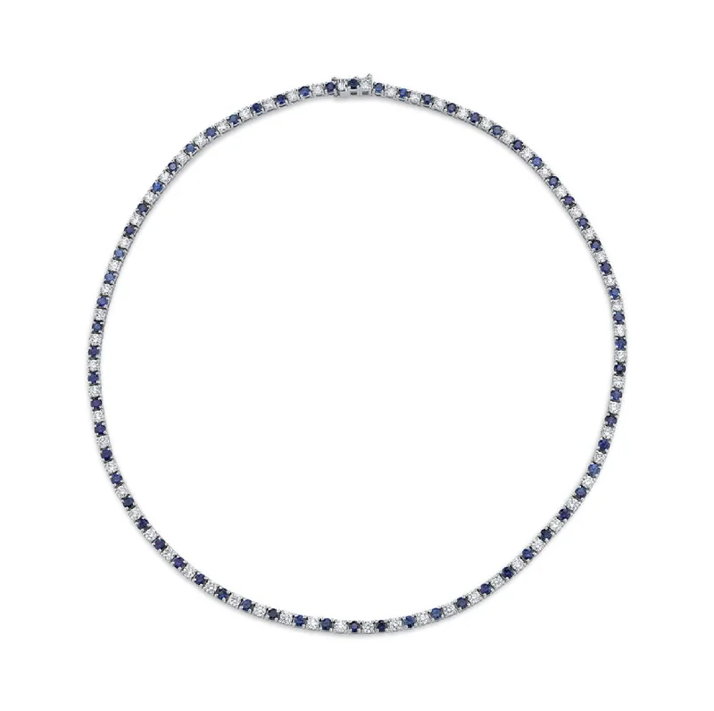 casual necklaces for women -Alternating Diamond and Blue Sapphire Necklace