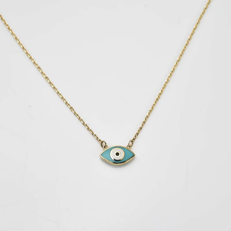 custom engraved necklaces for women -Evil Eye Enamelled Necklace in 9K Yellow Gold