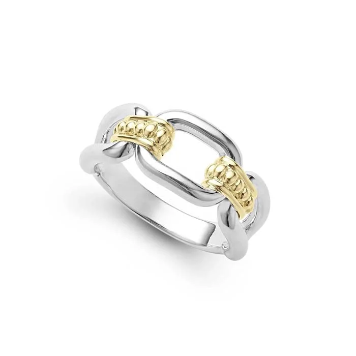 infinity rings for women -LAGOS Two-Tone "Signature Caviar" Link Ring in Sterling Silver and 18K Yellow Gold