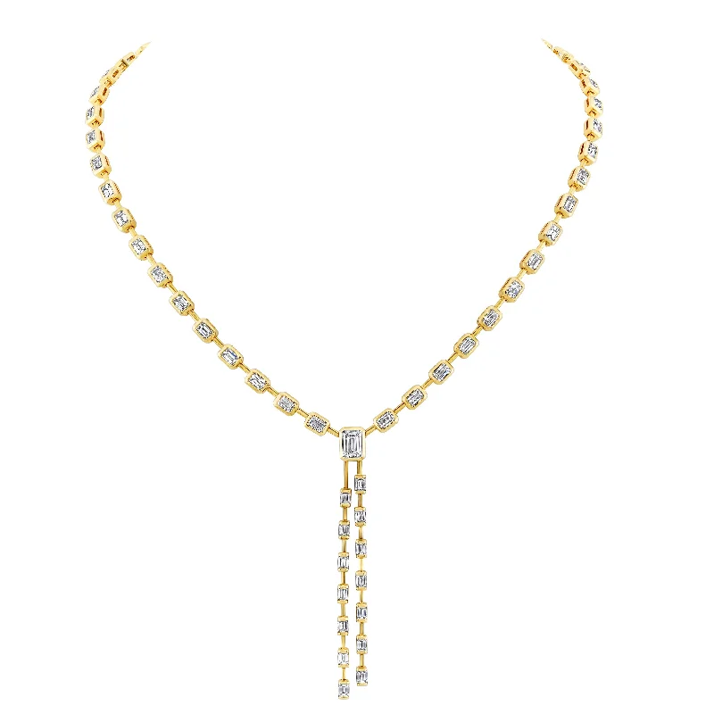 sparkling diamond necklaces for women -Bezel Set Emerald Cut Diamond Lariat Necklace