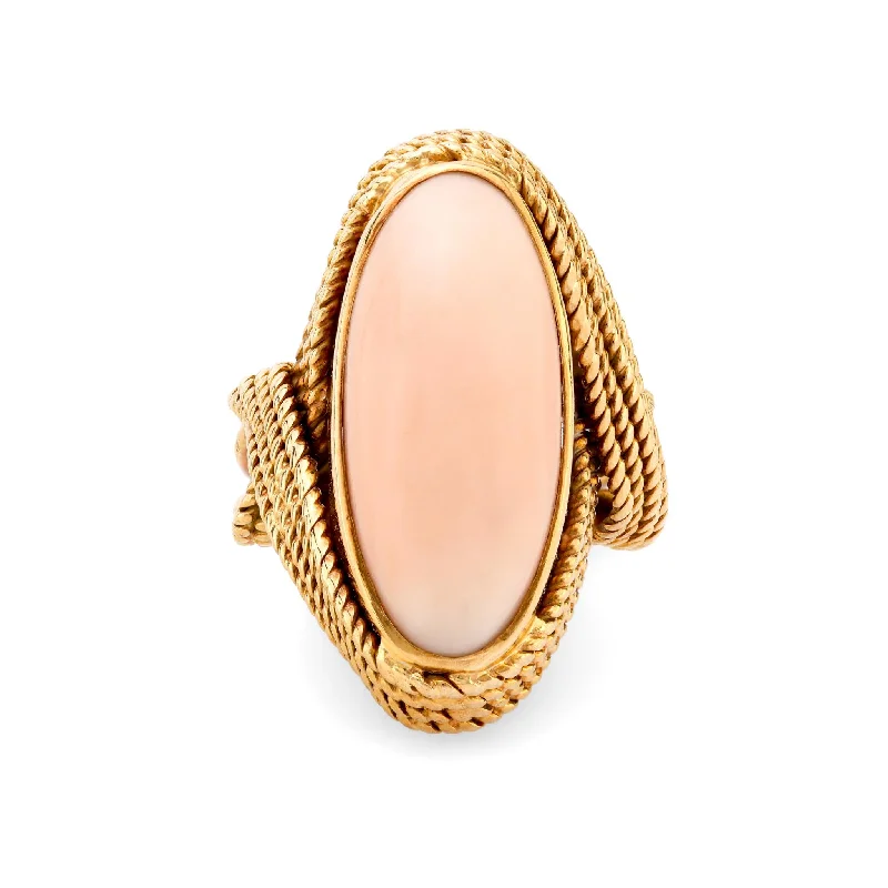 stackable rings for women -Mid Century 28k oval coral cocktail ring