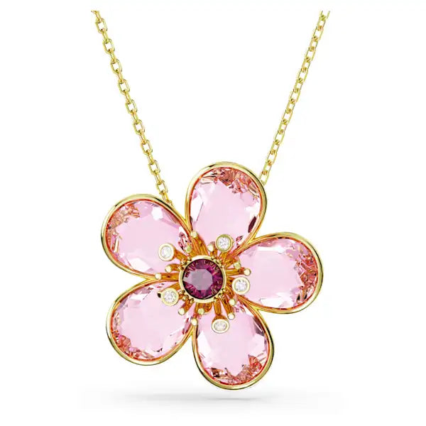 trendy pendant necklaces for women -Swarovski Idyllia pendant Flower, Small, Pink, Gold-tone plated 5657875