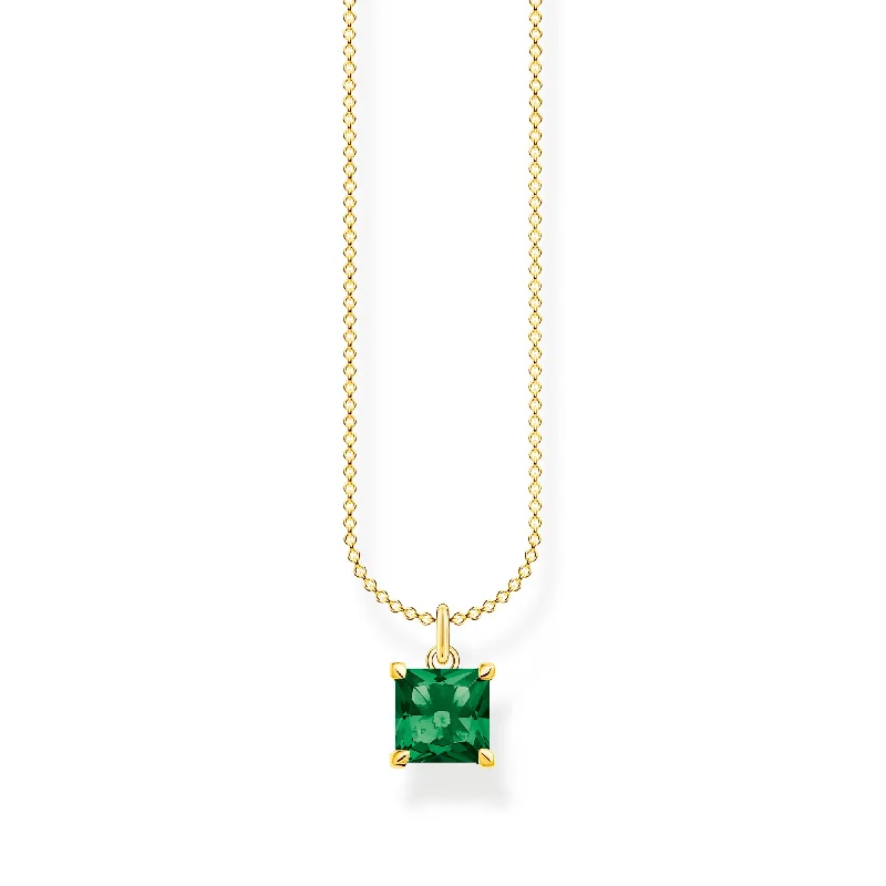 sterling silver necklaces for women -Thomas Sabo Necklace With Green Stone Gold KE2156-472-6