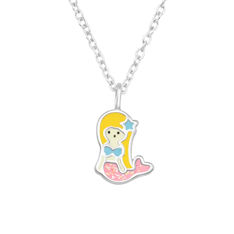 layered gold necklaces for women -Children’s Sterling Silver Mermaid Necklace.