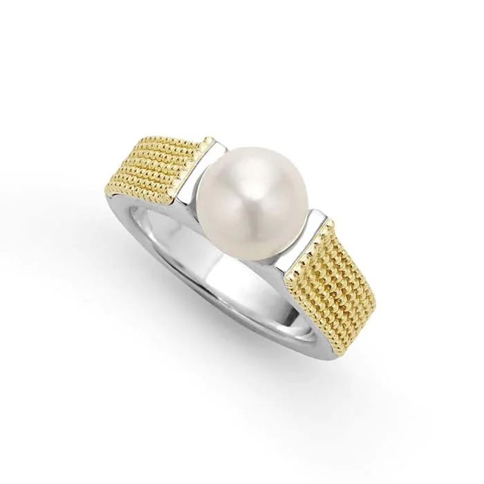 pearl rings for women -LAGOS Two-Tone Caviar Pearl Ring in Sterling Silver and 18K Yellow Gold