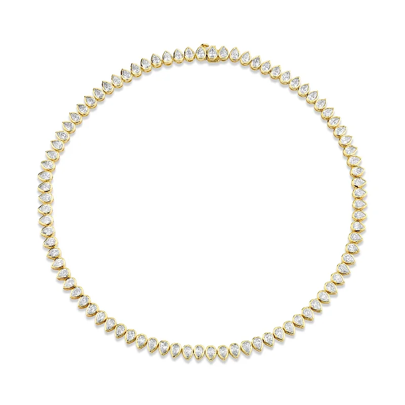 geometric necklaces for women -20.44 Carat 18k Yellow Gold Bezel Straight Line Necklace