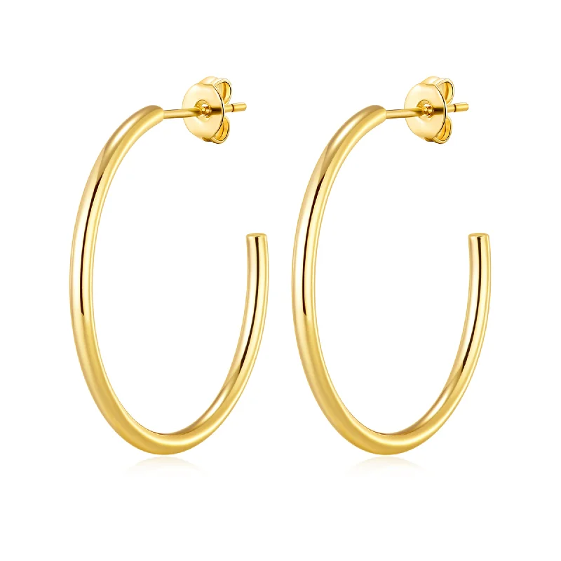 gemstone hoop earrings for women -Gold Plated Round Hoop Earrings