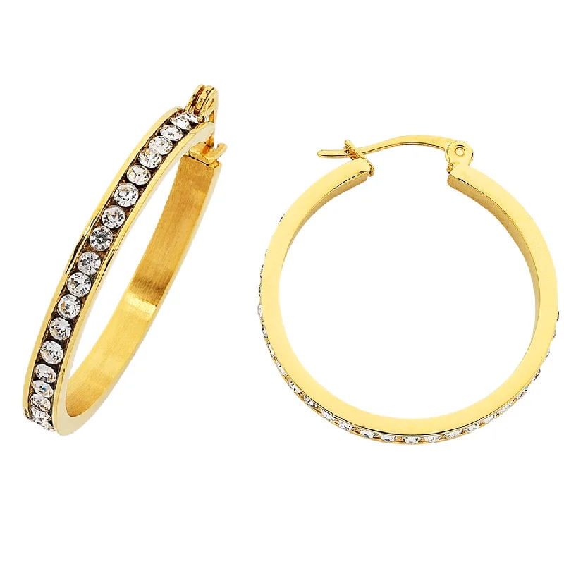 handmade hoop earrings for women -30mm Yellow Stainless Steel Channel Hoop Earrings