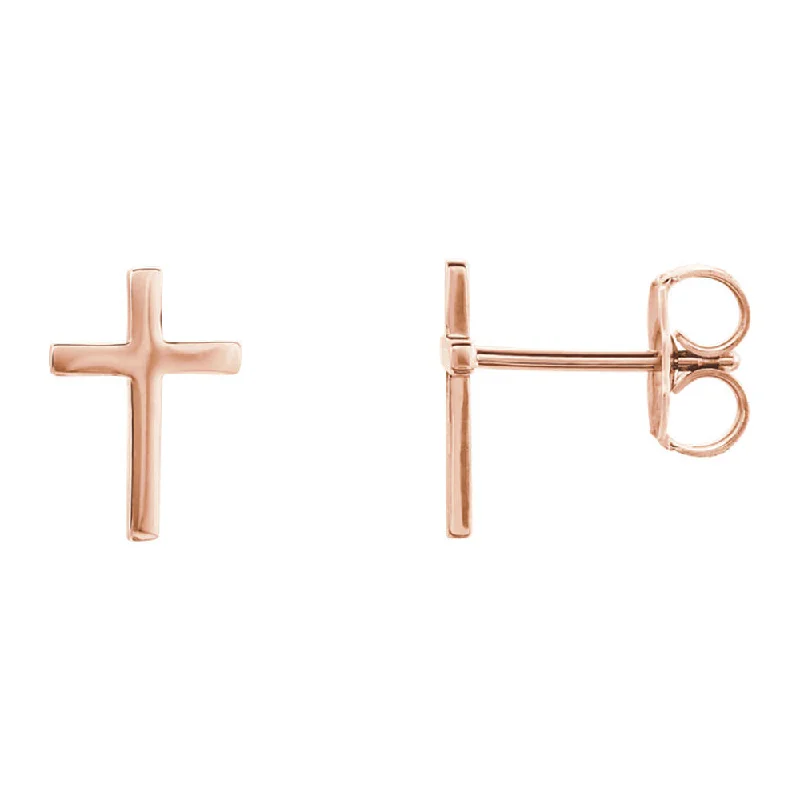 trendy drop earrings for women -7 x 10mm (1/4 x 3/8 Inch) 14k Rose Gold Small Cross Stud Earrings