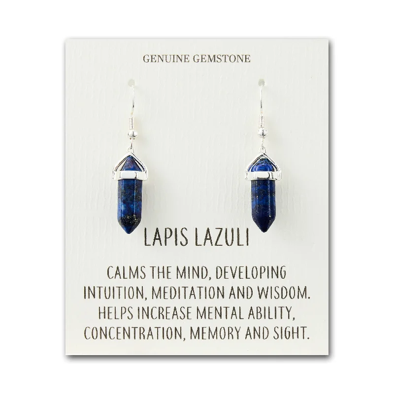 gold drop earrings for women -Lapis Gemstone Drop Earrings with Quote Card