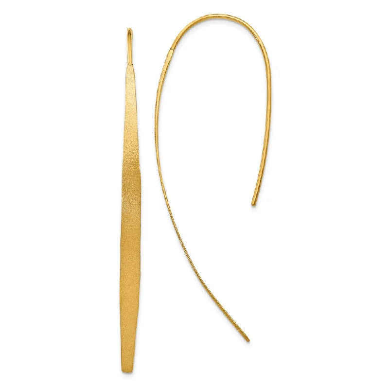 gold earrings for women -Brushed Curved Bar Threader Earrings in Yellow Gold Tone Silver, 55mm