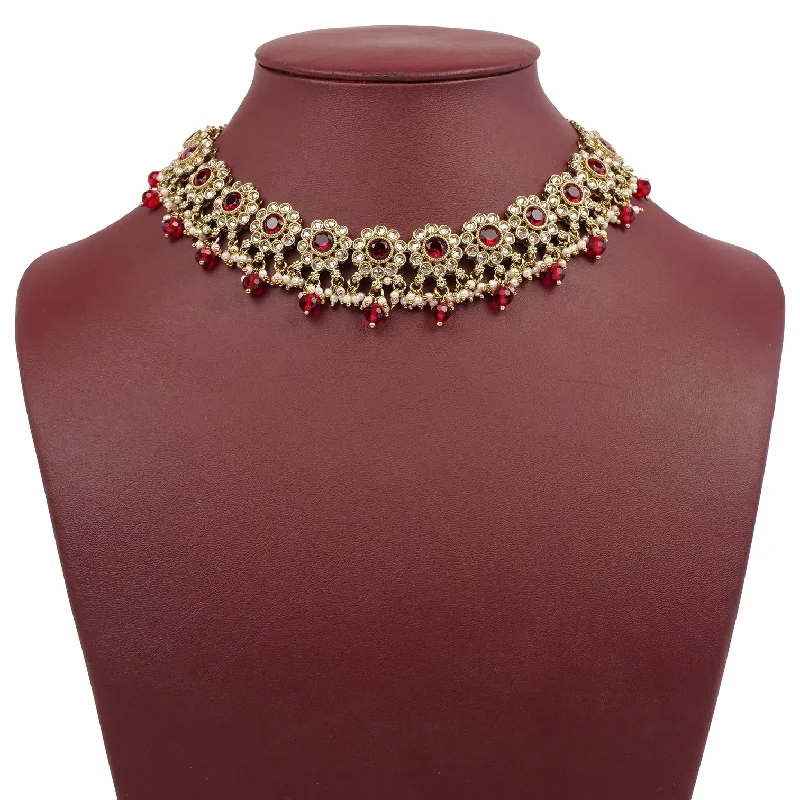 gold bar necklaces for women -Arana Necklace Set in Maroon