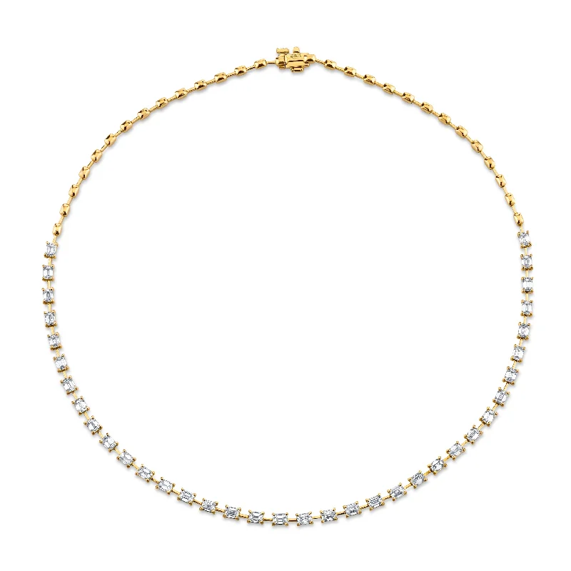 gemstone necklaces with gold chain -18k Yellow Gold Bar Necklace with Emerald Cut Diamonds