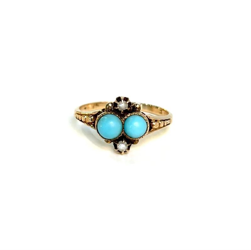 promise rings for her -Turquoise Cabochon and Pearl Ring