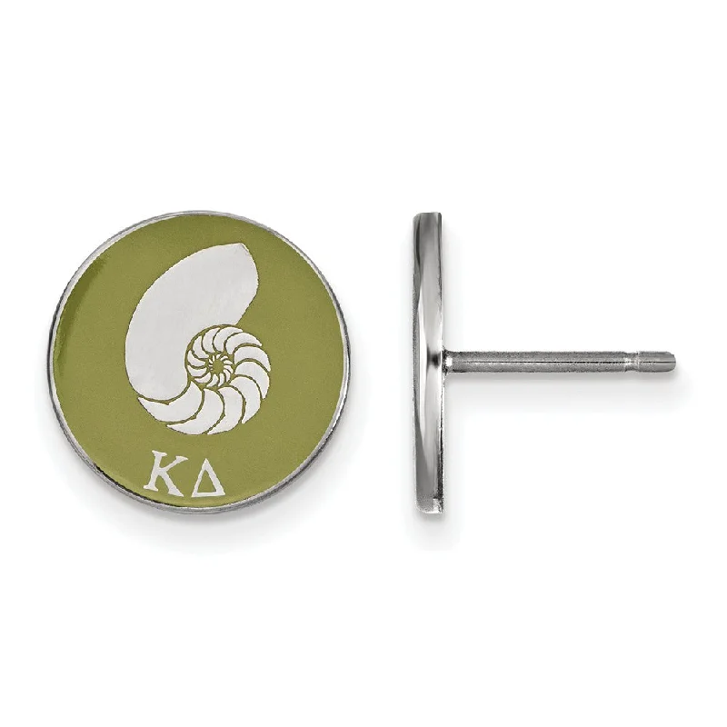 gemstone earrings for women -Sterling Silver Kappa Delta Olive Green Enamel Nautilus Post Earrings